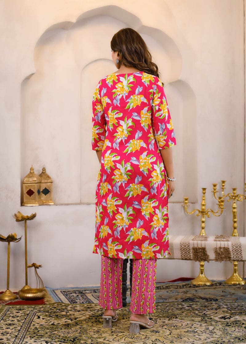 Shifory Pink Printed & Embroidered Kurti Set for Women - Image 2